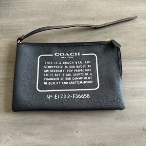 COACH Crossgrain Leather Storypatch Black Pouch Clutch Bag Black W Strap 9”x6”